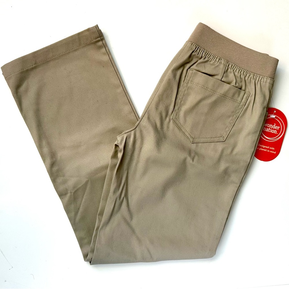 NWT Straight Fit Pull On Khaki Pants Boys Sz 8 Elastic Waist